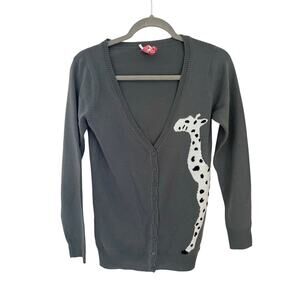 Derek Heart y2k Long Gray Button Up Cardigan and Giraffe Design